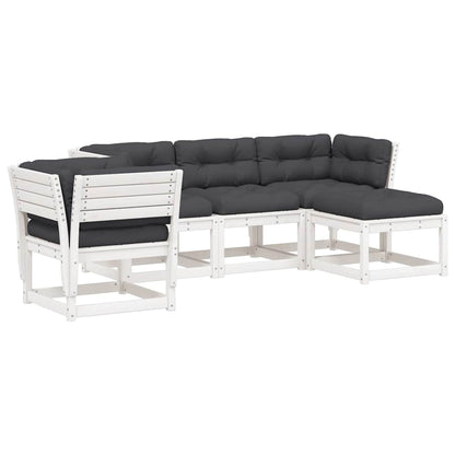 5 Piece Garden Lounge Set Solid Wood Pine White Yes