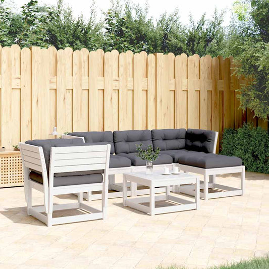 5 Piece Garden Lounge Set Solid Wood Pine White Yes