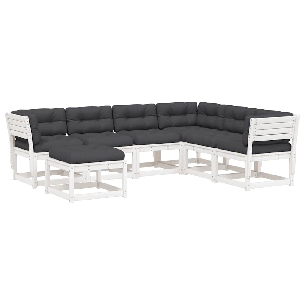 vidaXL 7 Piece Garden Lounge Set with Cushions White Solid Wood Pine 2