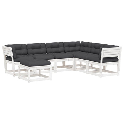 vidaXL 7 Piece Garden Lounge Set with Cushions White Solid Wood Pine 2