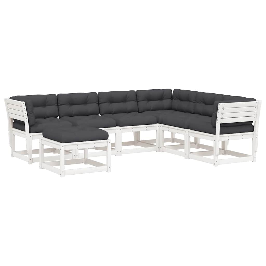 vidaXL 7 Piece Garden Lounge Set with Cushions White Solid Wood Pine 2