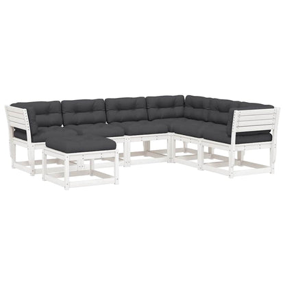 vidaXL 7 Piece Garden Lounge Set with Cushions White Solid Wood Pine 2