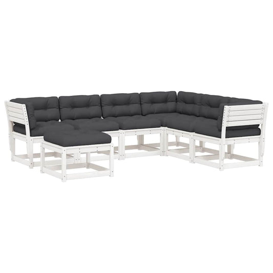 vidaXL 7 Piece Garden Lounge Set with Cushions White Solid Wood Pine 2