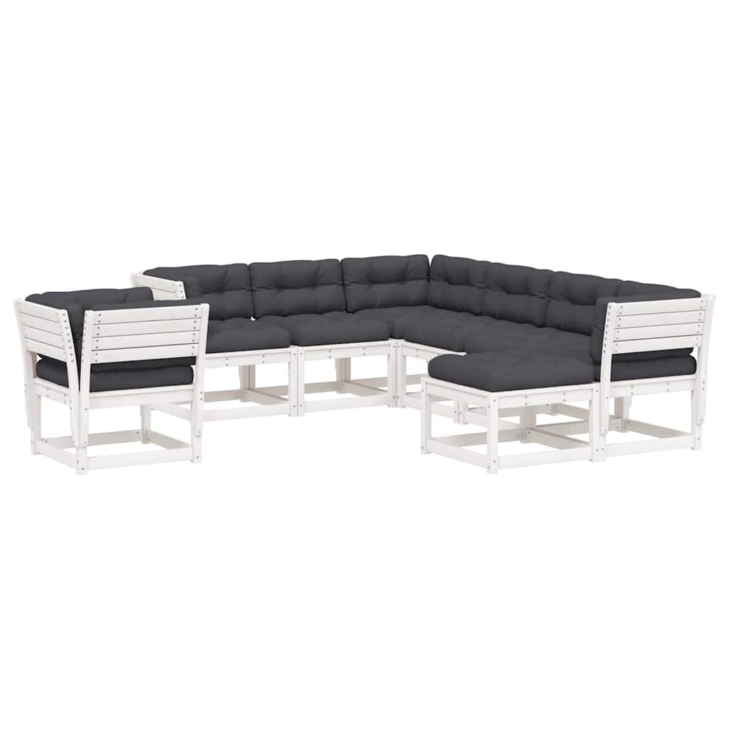 vidaXL 8 Piece Garden Lounge Set with Cushions White Solid Wood Pine 2