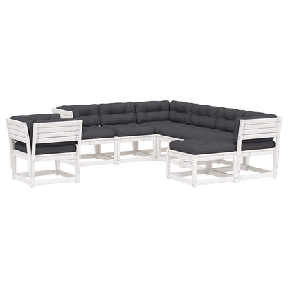 vidaXL 8 Piece Garden Lounge Set with Cushions White Solid Wood Pine 2