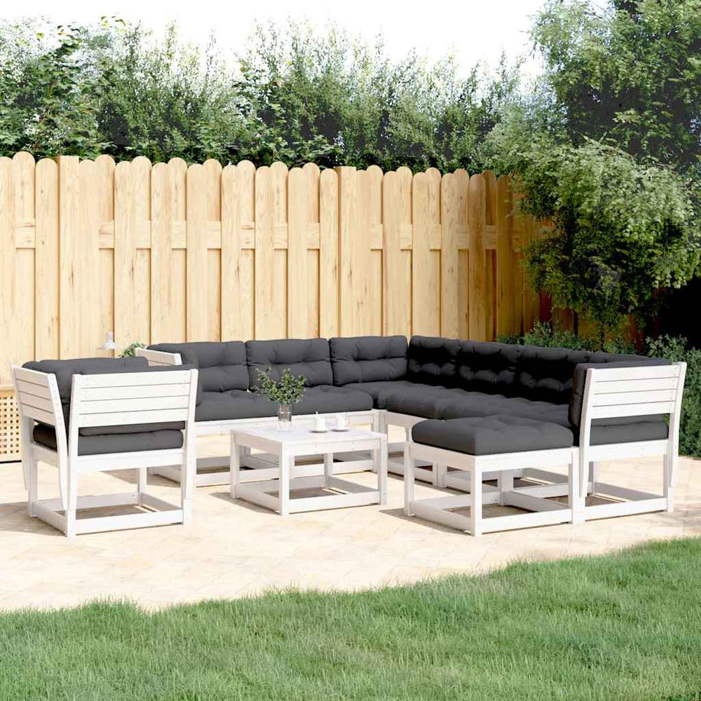 vidaXL 8 Piece Garden Lounge Set with Cushions White Solid Wood Pine