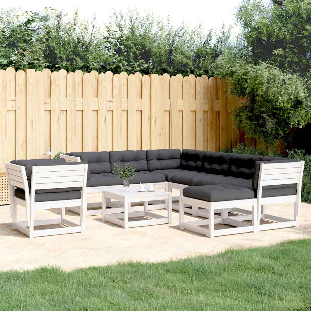 vidaXL 8 Piece Garden Lounge Set with Cushions White Solid Wood Pine 1