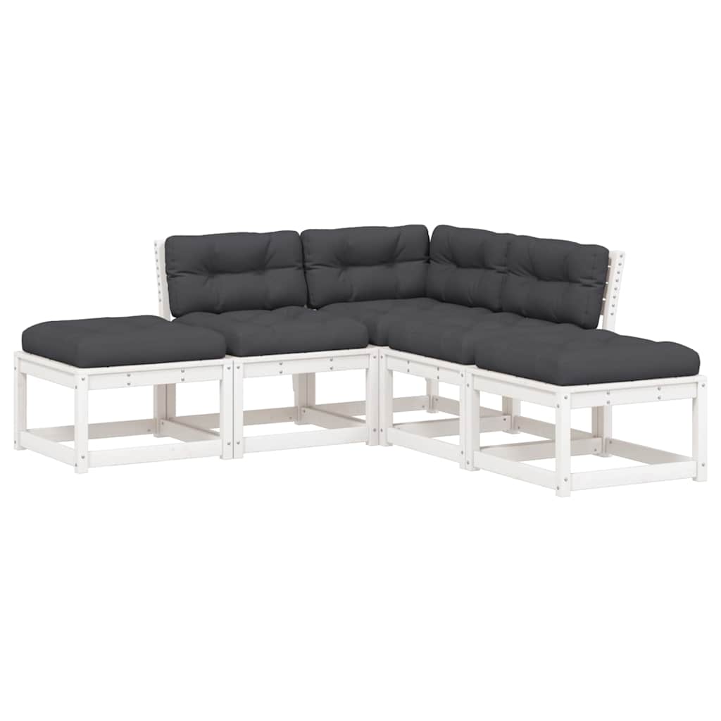 5 Piece Garden Sofa Set Solid Wood Pine White Yes
