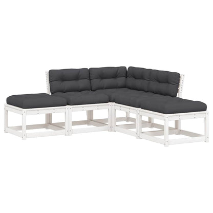 5 Piece Garden Sofa Set Solid Wood Pine White Yes