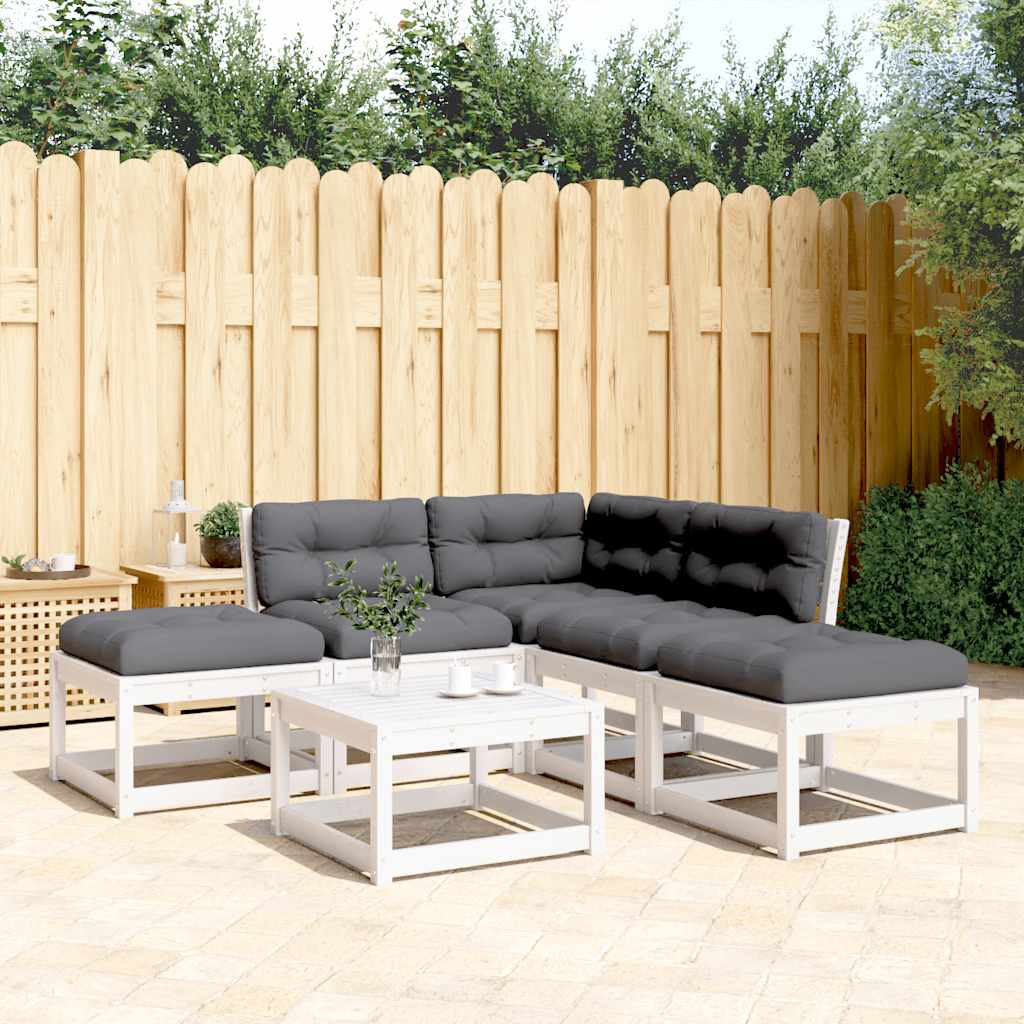 5 Piece Garden Sofa Set Solid Wood Pine White Yes
