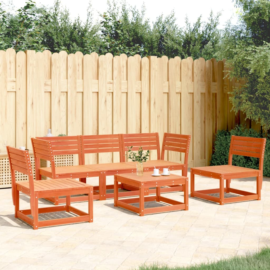 5 Piece Garden Sofa Set Solid Wood Pine Wax brown No