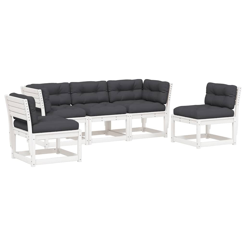 5 Piece Garden Sofa Set Solid Wood Pine White Yes