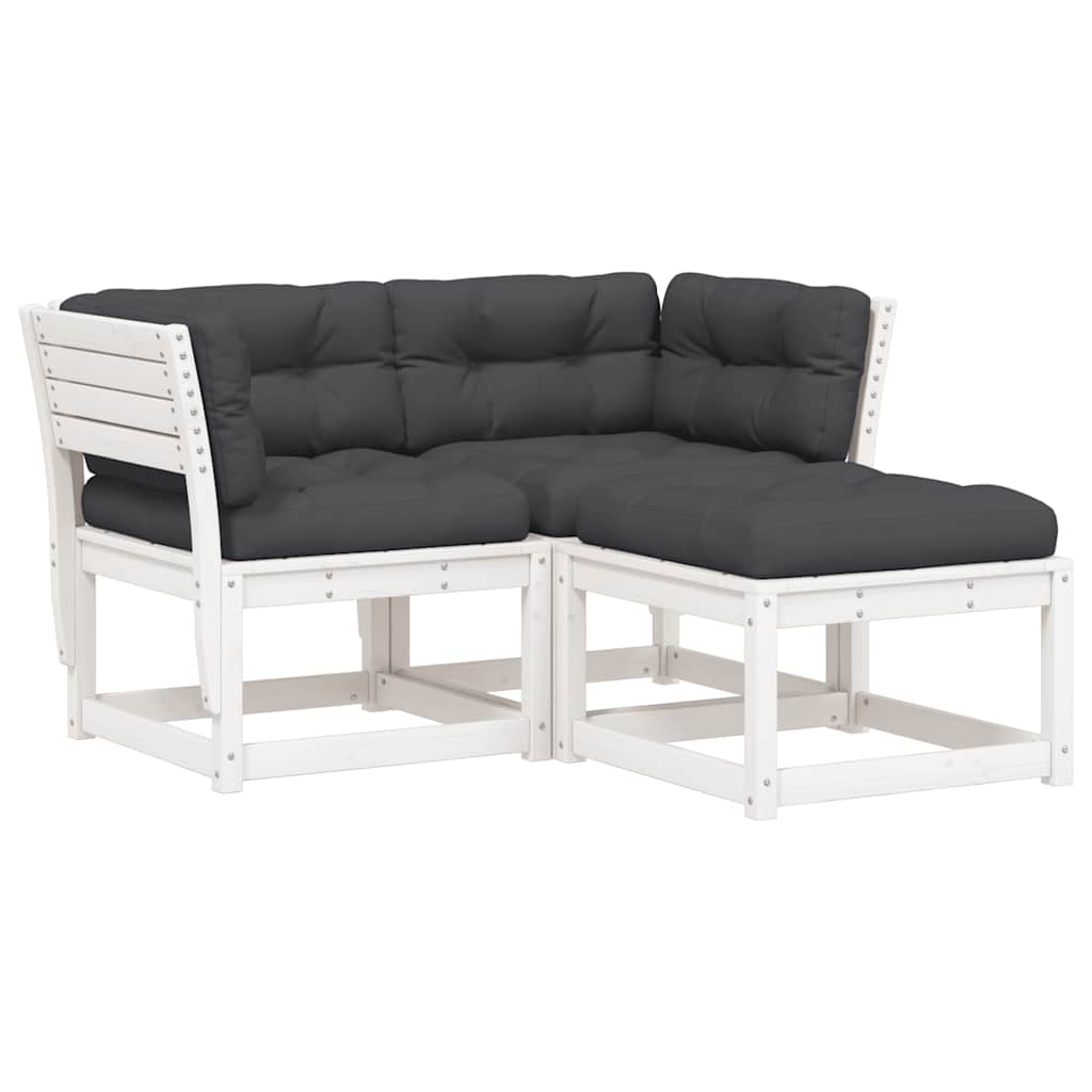 3 Piece Garden Sofa Set Solid Wood Pine White With cushions
