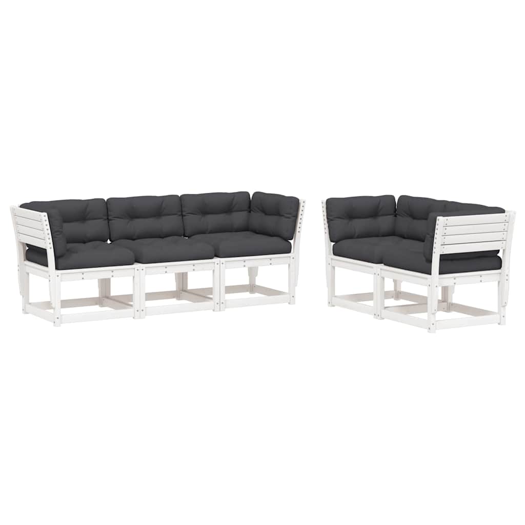 vidaXL 5 Piece Garden Sofa Set with Cushions White Solid Wood Pine 2