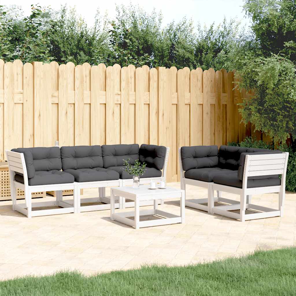 vidaXL 5 Piece Garden Sofa Set with Cushions White Solid Wood Pine 1