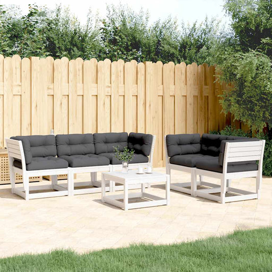 5 Piece Garden Sofa Set Solid Wood Pine White With cushions