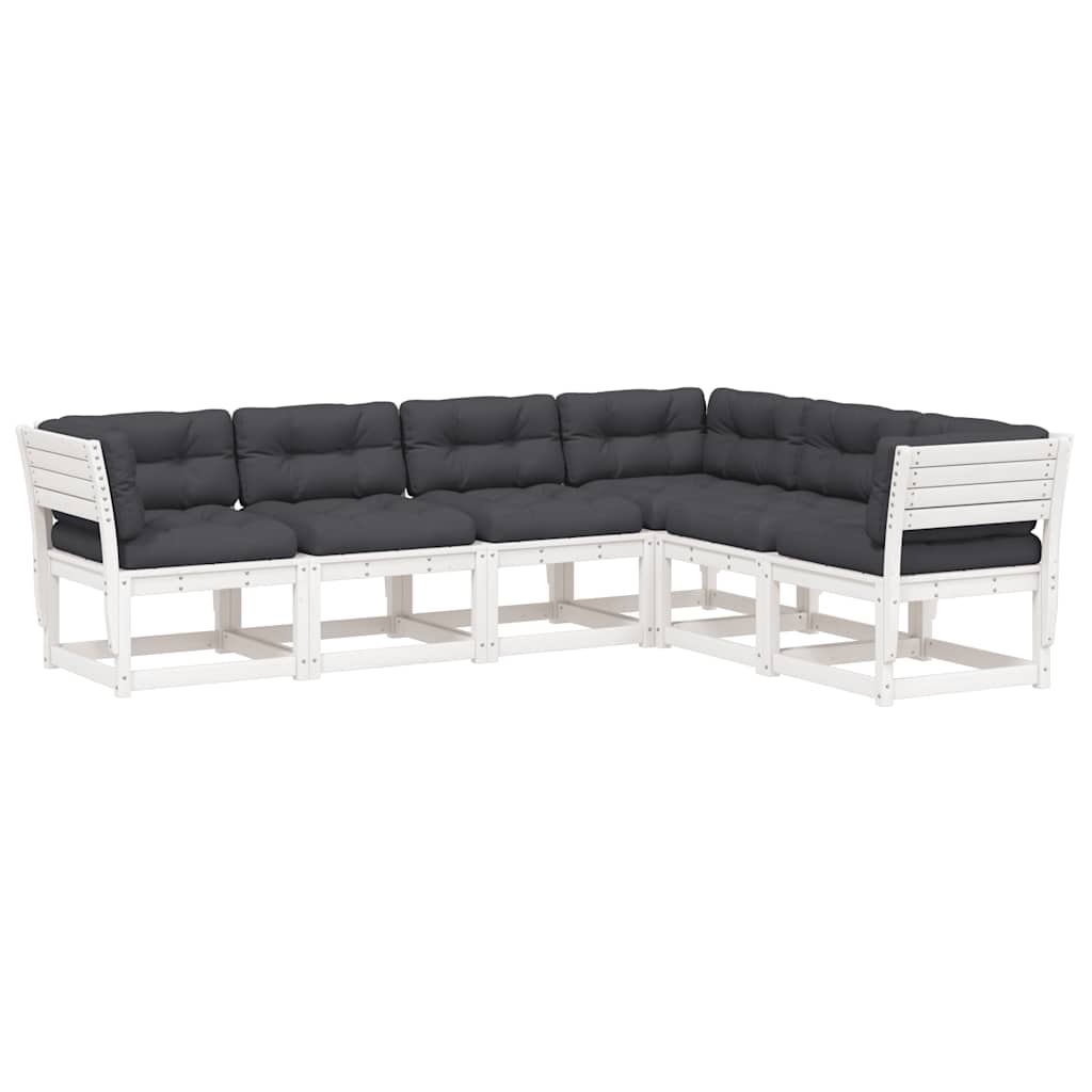 vidaXL 6 Piece Garden Sofa Set with Cushions White Solid Wood Pine 2