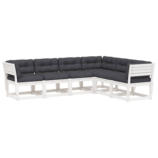 vidaXL 6 Piece Garden Sofa Set with Cushions White Solid Wood Pine 2