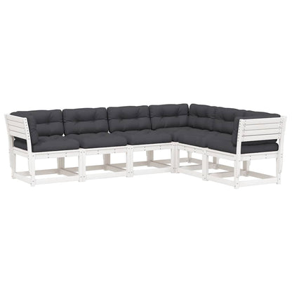 vidaXL 6 Piece Garden Sofa Set with Cushions White Solid Wood Pine 2