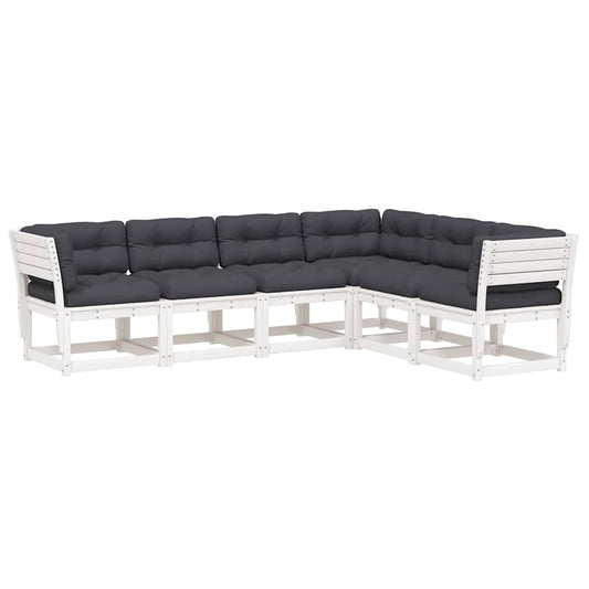 vidaXL 6 Piece Garden Sofa Set with Cushions White Solid Wood Pine 2