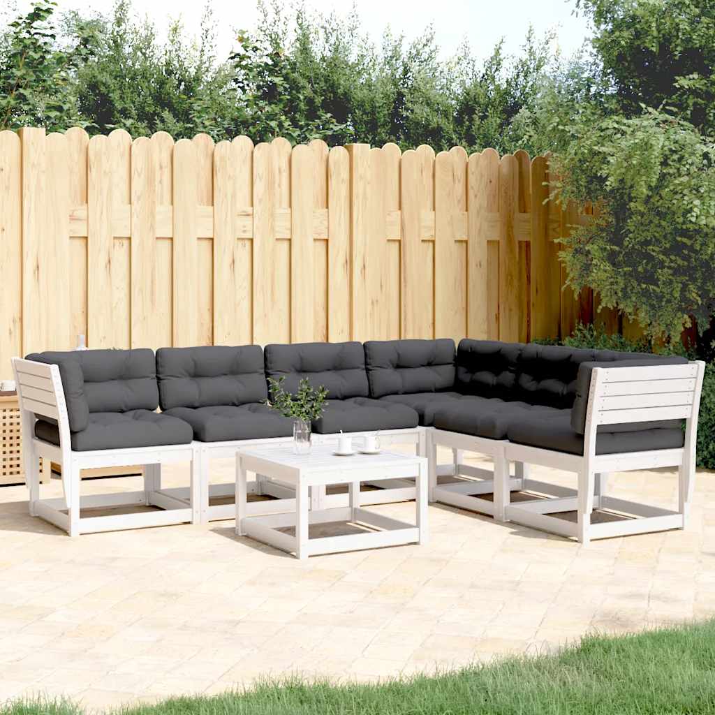 vidaXL 6 Piece Garden Sofa Set with Cushions White Solid Wood Pine 1