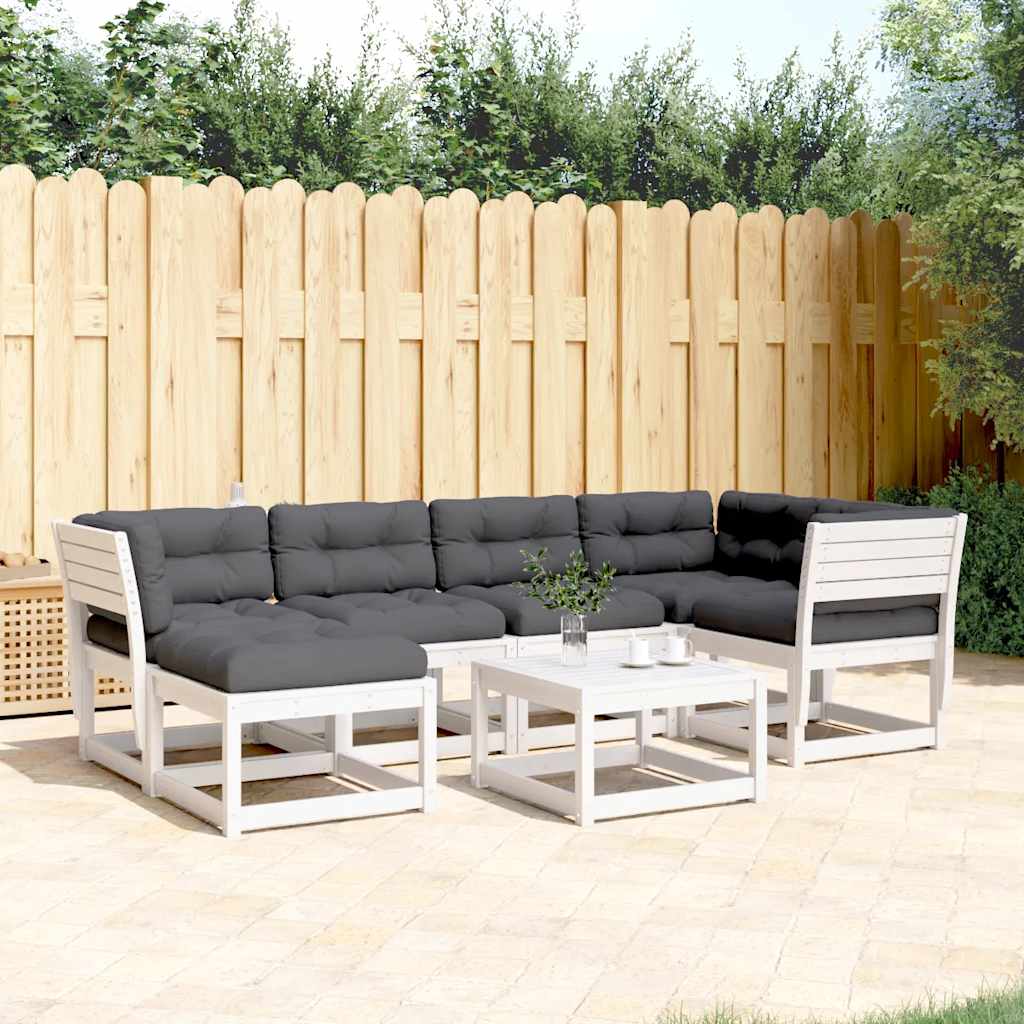 vidaXL 6 Piece Garden Sofa Set with Cushions White Solid Wood Pine 1
