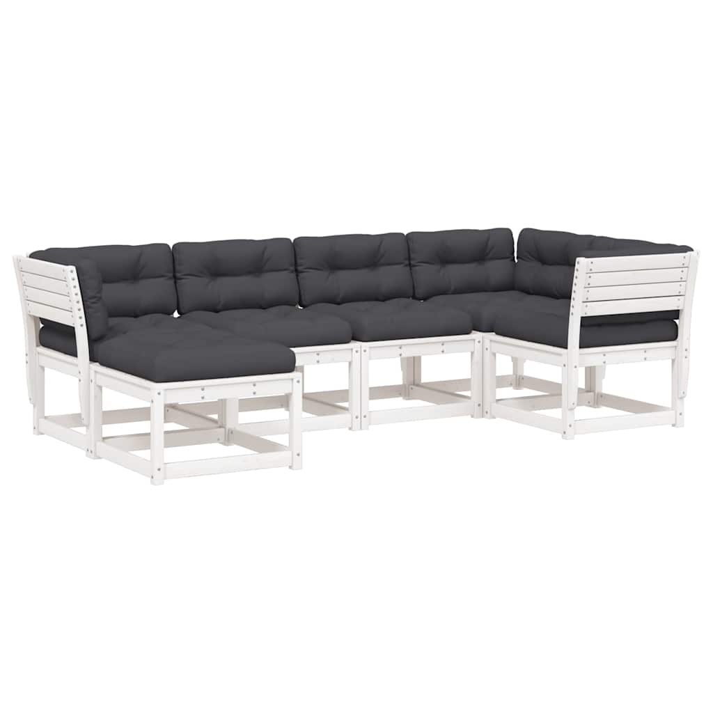 vidaXL 6 Piece Garden Sofa Set with Cushions White Solid Wood Pine 2