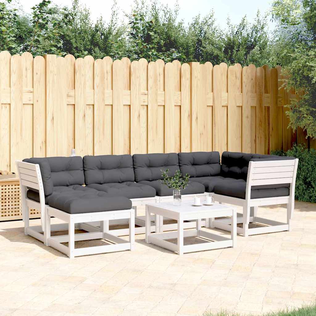 vidaXL 6 Piece Garden Sofa Set with Cushions White Solid Wood Pine 1