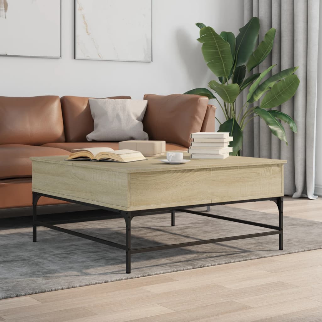 Coffee Table 95x95x45 cm Engineered Wood and Metal Sonoma oak