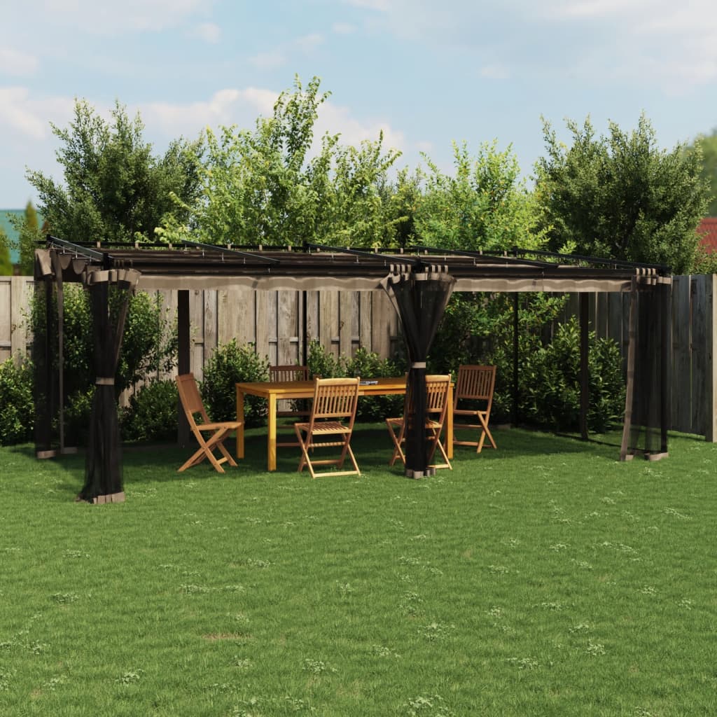 vidaXL Gazebo with Mesh Walls Taupe 6x3 m Steel 1