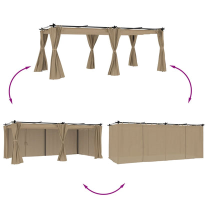 vidaXL Gazebo with Curtains Taupe 6x3 m Steel 3