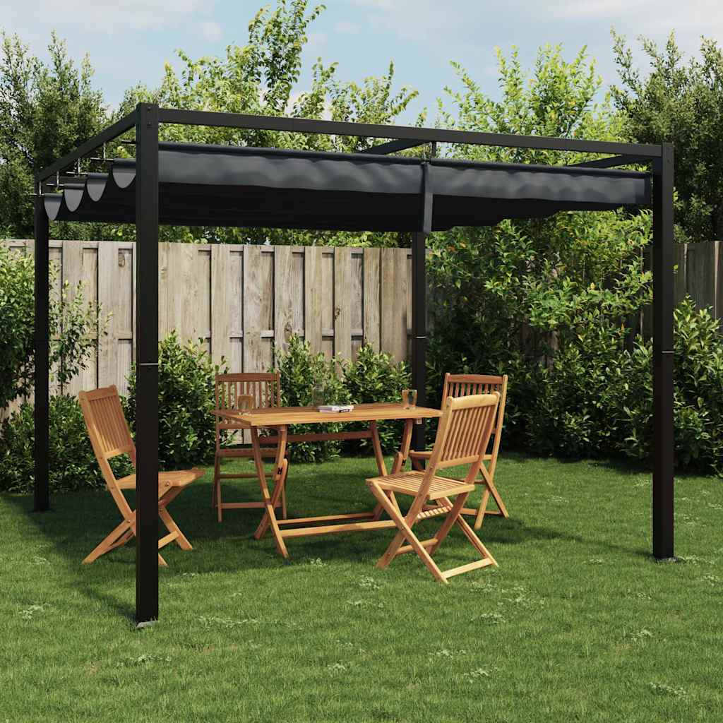 vidaXL Garden Gazebo with Retractable Roof Anthracite 3x3 m Steel 2