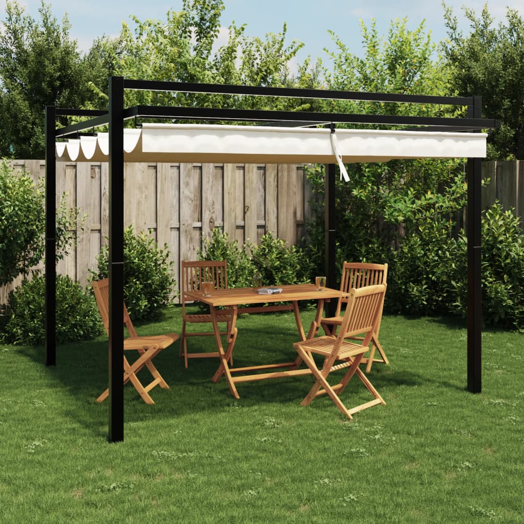 vidaXL Garden Gazebo with Retractable Roof Cream 3x3 m Aluminium 1