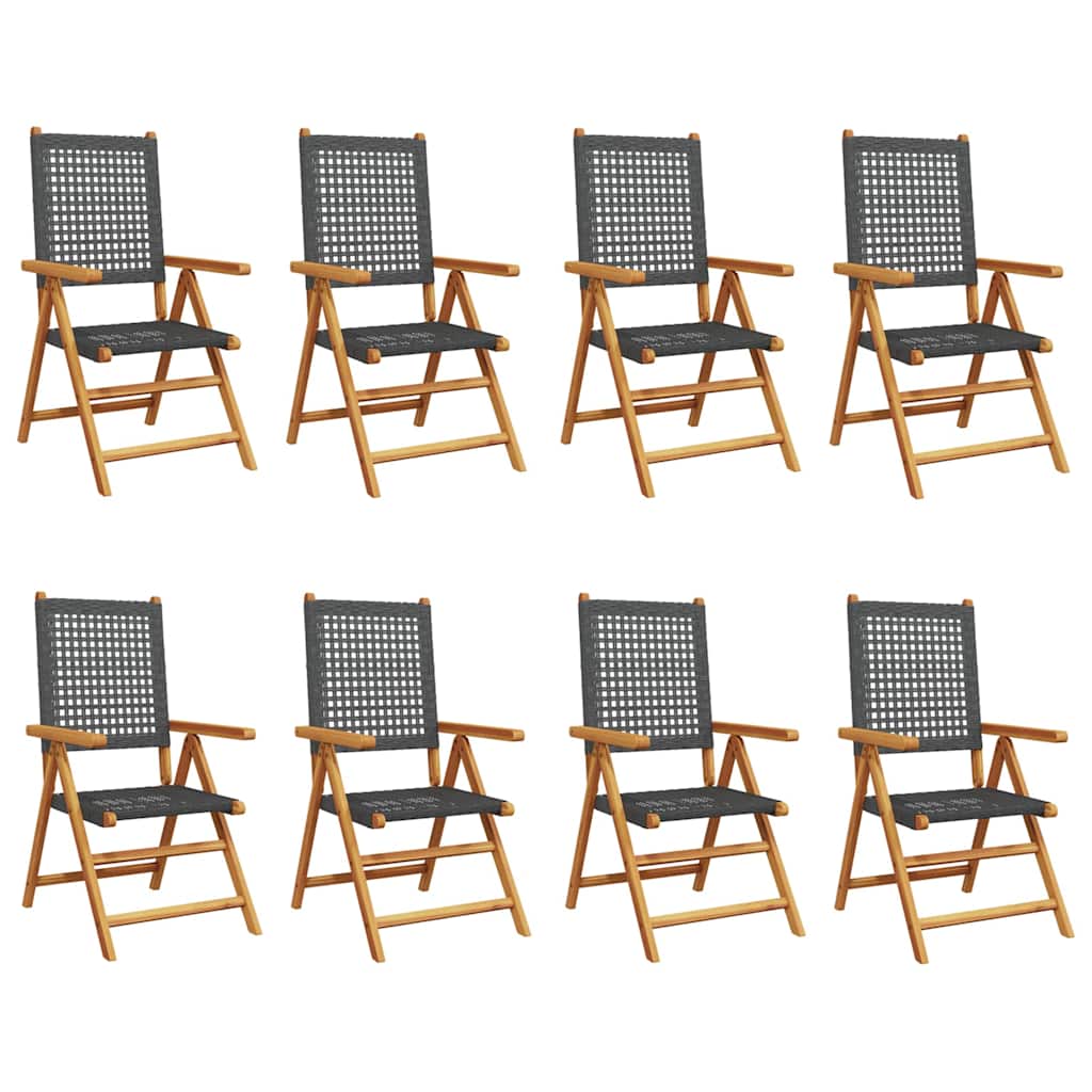vidaXL Reclining Folding Chairs 8 pcs Black Poly Rattan and Solid Wood 2