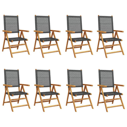 vidaXL Reclining Folding Chairs 8 pcs Black Poly Rattan and Solid Wood 2