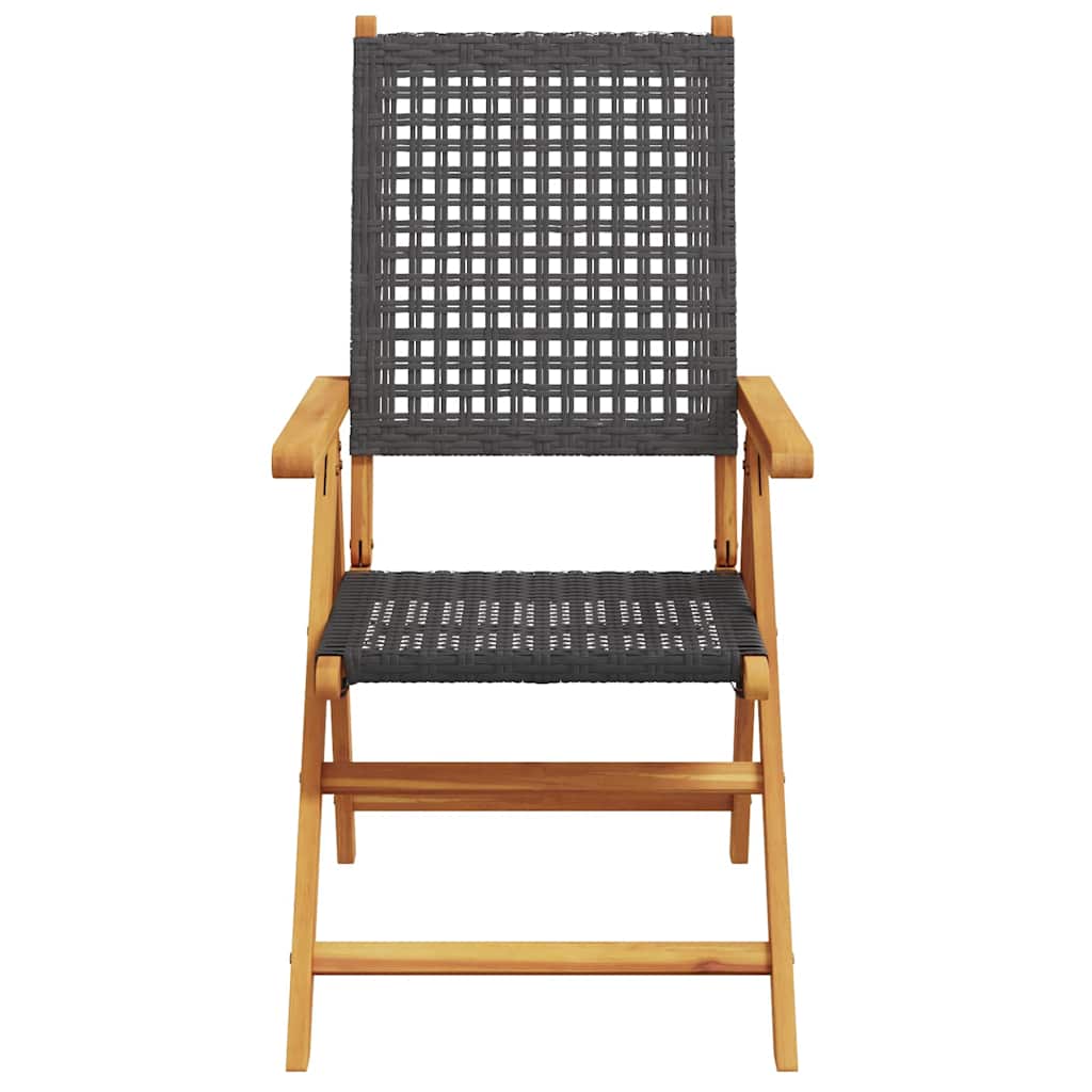 vidaXL Reclining Folding Chairs 8 pcs Black Poly Rattan and Solid Wood 4