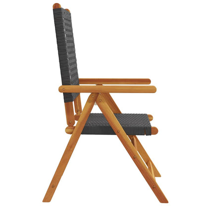 vidaXL Reclining Folding Chairs 8 pcs Black Poly Rattan and Solid Wood 6