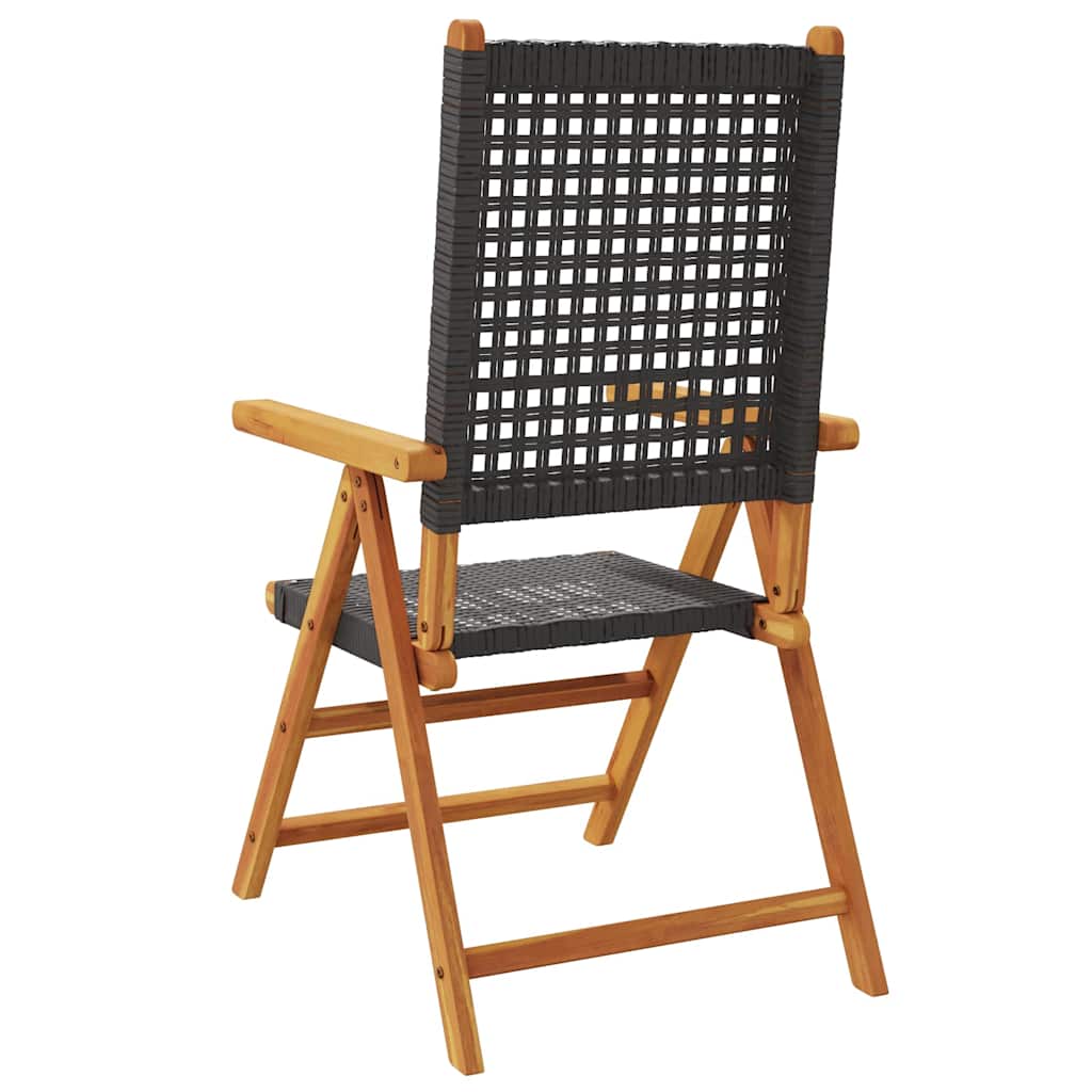 vidaXL Reclining Folding Chairs 8 pcs Black Poly Rattan and Solid Wood 5