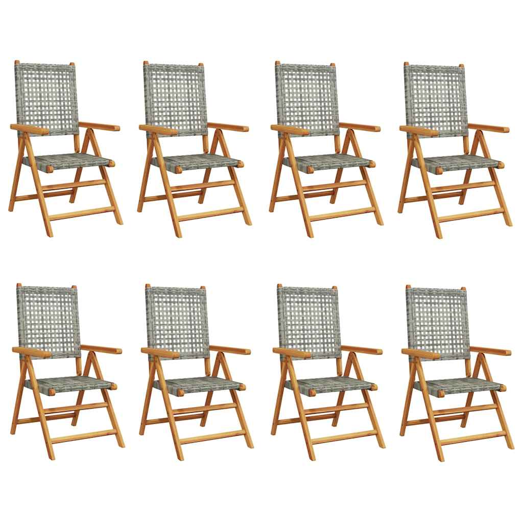 vidaXL Reclining Folding Chairs 8 pcs Grey Poly Rattan and Solid Wood 2