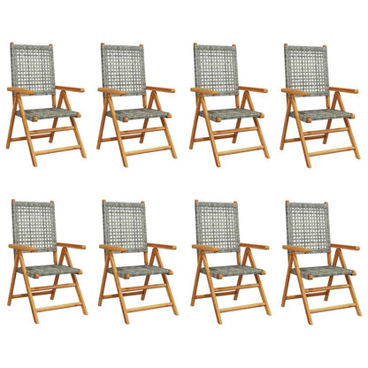 vidaXL Reclining Folding Chairs 8 pcs Grey Poly Rattan and Solid Wood 2