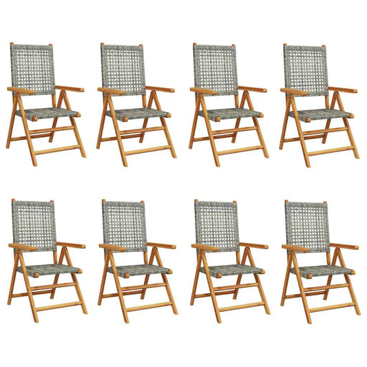 vidaXL Reclining Folding Chairs 8 pcs Grey Poly Rattan and Solid Wood 2