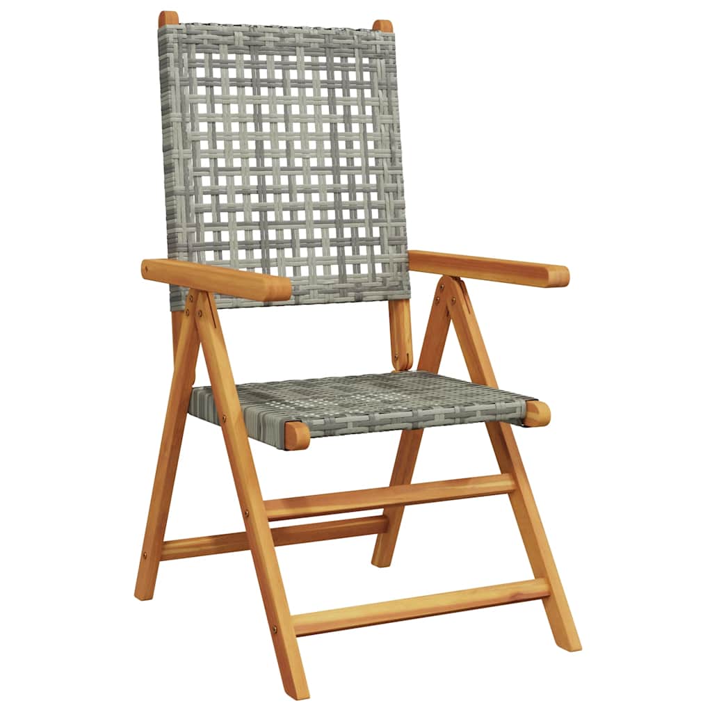 vidaXL Reclining Folding Chairs 8 pcs Grey Poly Rattan and Solid Wood 3
