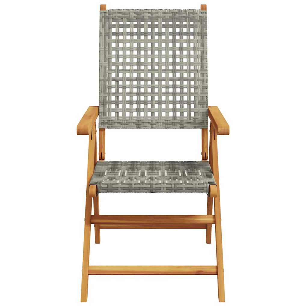 vidaXL Reclining Folding Chairs 8 pcs Grey Poly Rattan and Solid Wood 4