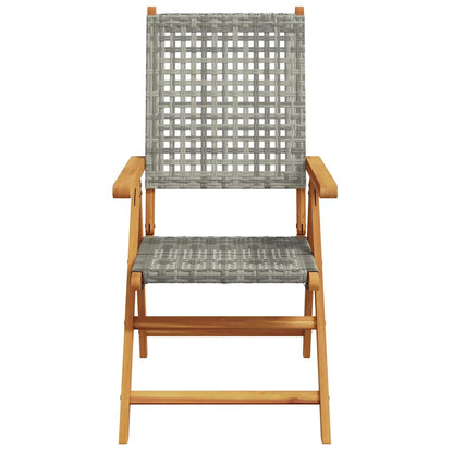 vidaXL Reclining Folding Chairs 8 pcs Grey Poly Rattan and Solid Wood 4