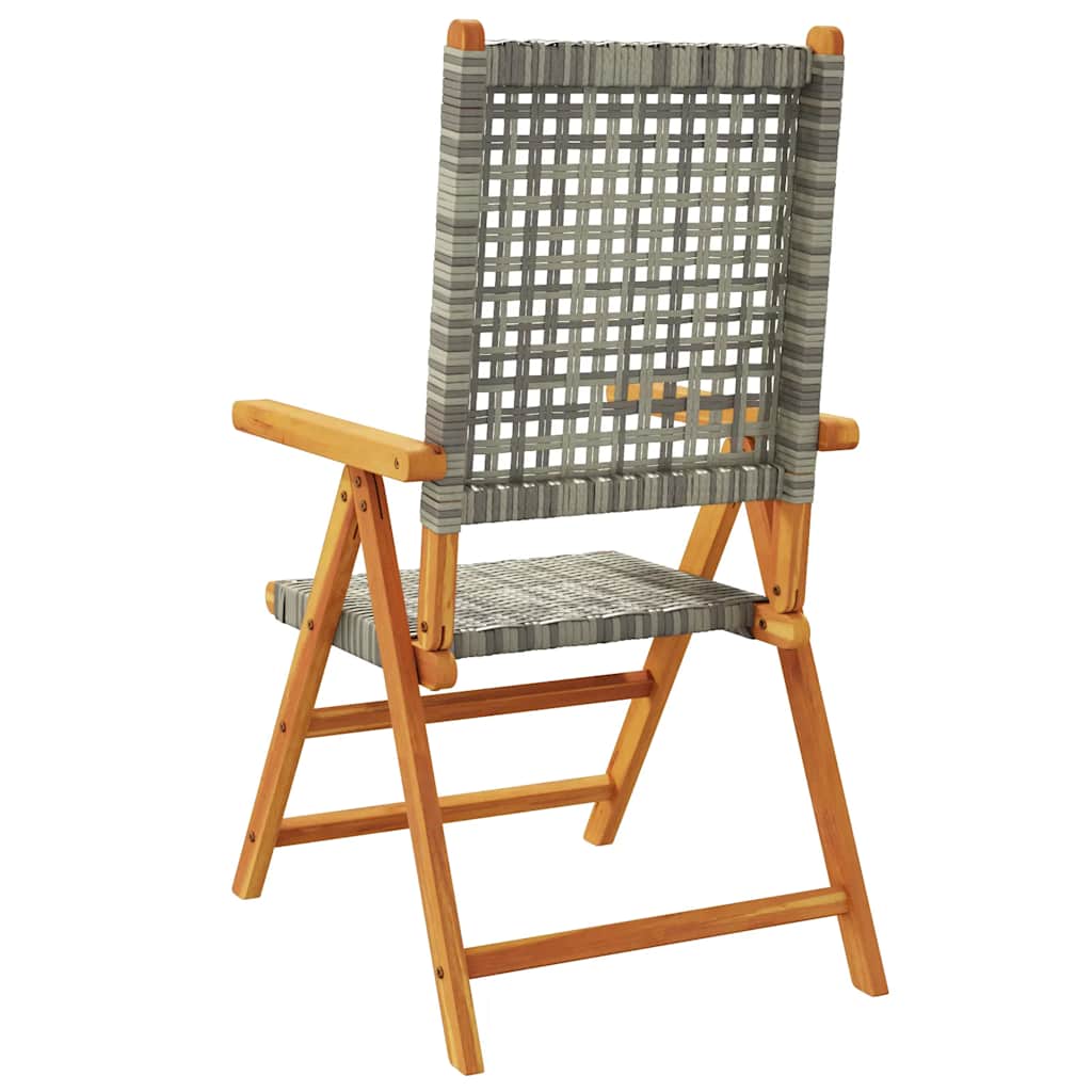 vidaXL Reclining Folding Chairs 8 pcs Grey Poly Rattan and Solid Wood 6