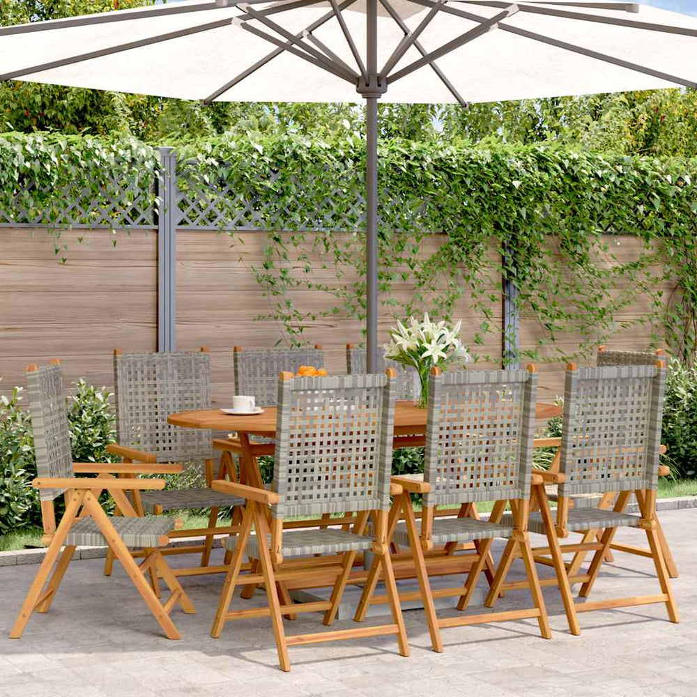 vidaXL Reclining Folding Chairs 8 pcs Grey Poly Rattan and Solid Wood