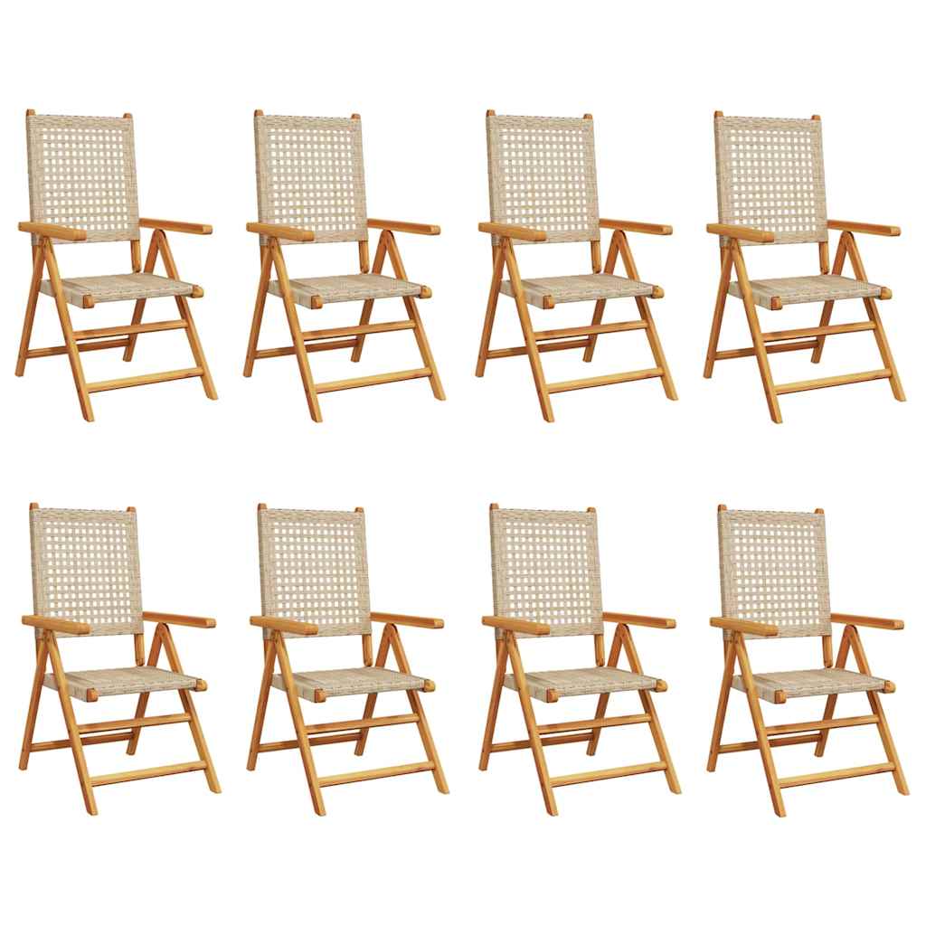 vidaXL Reclining Folding Chairs 8 pcs Beige Poly Rattan and Solid Wood 2