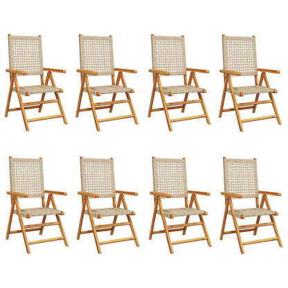 vidaXL Reclining Folding Chairs 8 pcs Beige Poly Rattan and Solid Wood 2