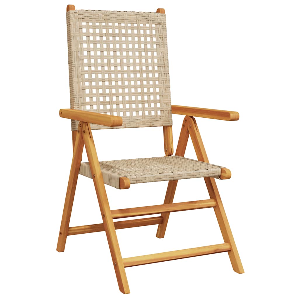 vidaXL Reclining Folding Chairs 8 pcs Beige Poly Rattan and Solid Wood 3