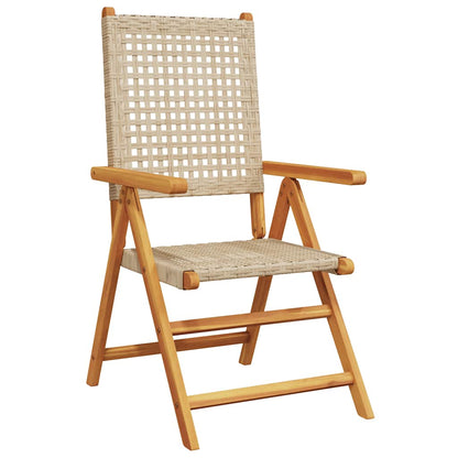 vidaXL Reclining Folding Chairs 8 pcs Beige Poly Rattan and Solid Wood 3
